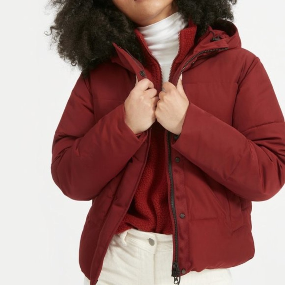 Everlane Rust Red Hooded Puffer Jacket